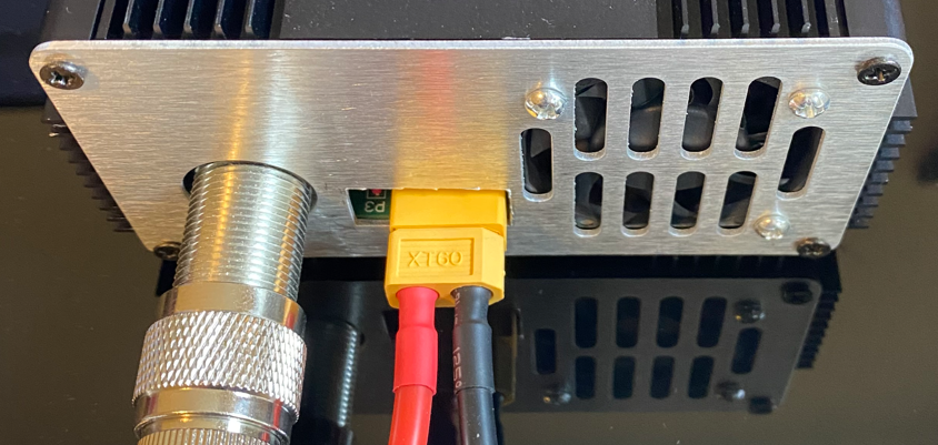 QRO20 front panel with antenna connector and XT60 battery input